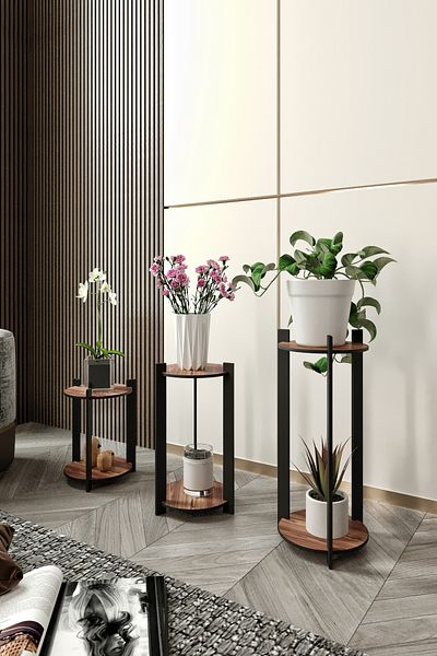 messer 3-piece Round Walnut Flower Pot Set