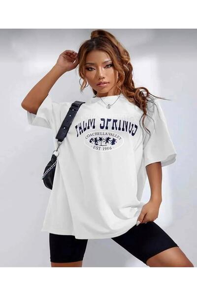 LOUİSA Γυναικεία PalmSprings εμπριμέ λευκά μπλουζάκια-μαύρο κολάν