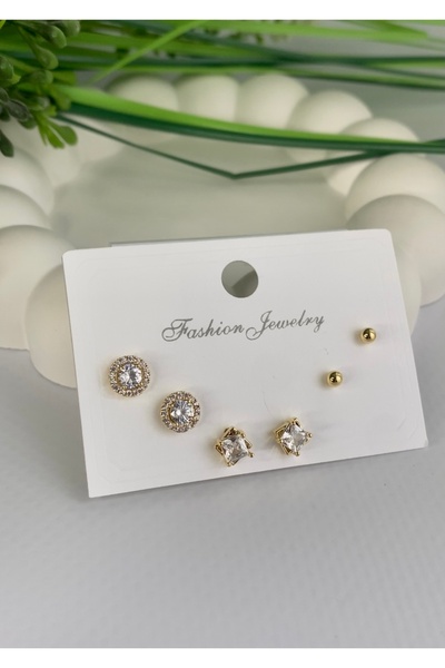 JustGAF طقم أقراط ذهبي/ذهبي اللون مكون من 3 أزواج