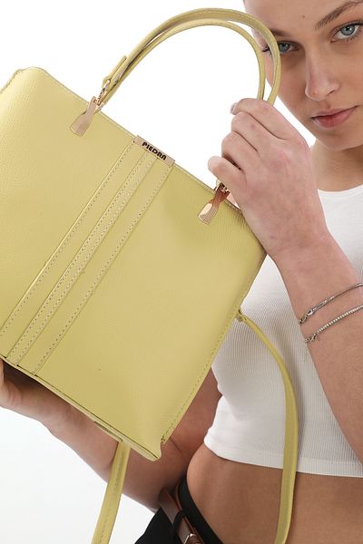 Piedra Yellow Colored New Season Women's Bag with Plenty of Compartments, Can Be Used in Hands and with Shoulder Strap