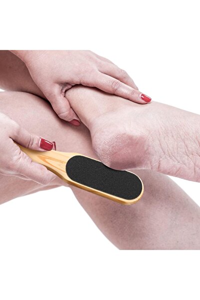 Duffa Ahşap Saplı Topuk Törpüsü Ponza Taşlı Çift Taraflı Doğal Ayak Törpüsü Topuk Rendesi Ayak Bakımı