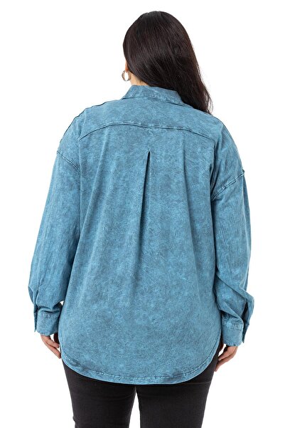 DISENTIS MODEST Cămașă de mărime Plus cu jumătate de plăcuță, cu nasturi, cusută murdară, vopsită în albastru