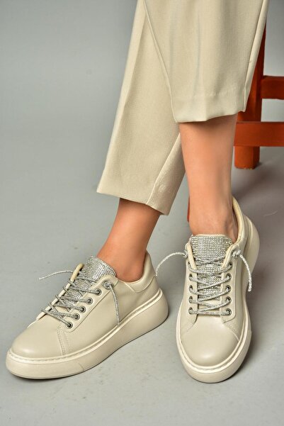 Fox Shoes P602001709 Γυναικεία αθλητικά παπούτσια με κορδόνια σε μπεζ πέτρα