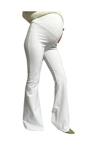 Modoo Tekstil WHITE Maternity Spanish Leg Trousers with Diving Fabric