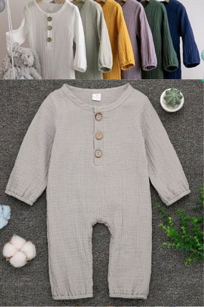 Akface Unisex Newborn Baby Organic Cotton Long Sleeve Buttoned Muslin Jumpsuit