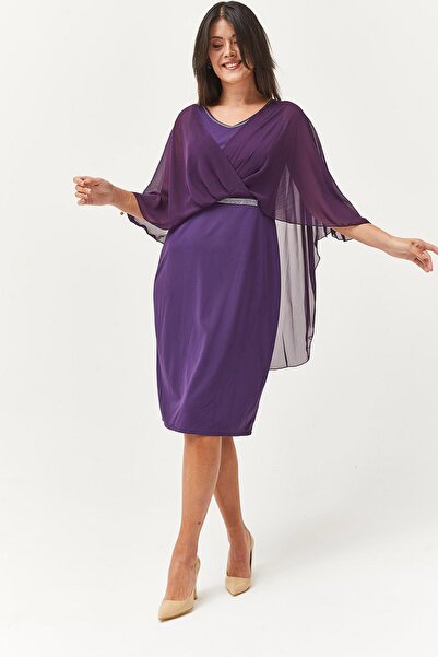 Ebsumu Rochie de seară și rochie de seară mov pentru femei, mărime mare, cu m...