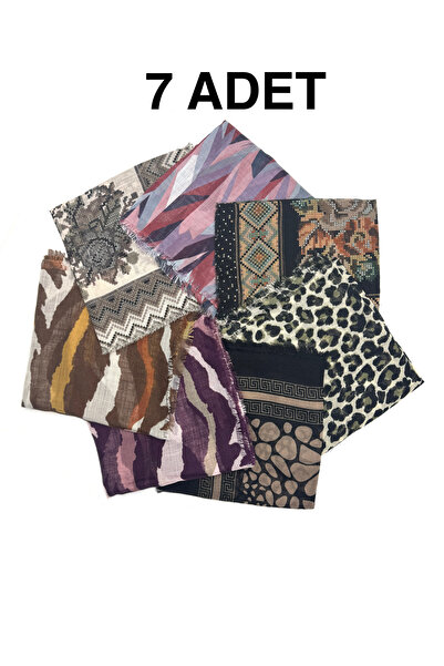 nazipek 7'li Set Karışık Desen Flamlı Pamuklu Yazma Eşarp 100x100cm Leopar Ze...