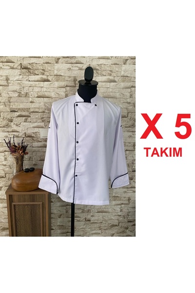 MARTEN 5 ADET BEYAZ UZUN KOL ŞEF AŞÇI ÇEKETİ + AŞÇI PANTOLONU ( AŞÇ-TKT 10010)