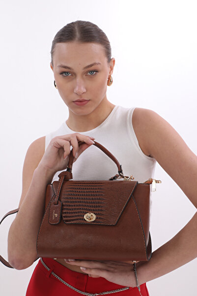 Piedra Γυναικεία τσάντα New Season με κάλυμμα λέιζερ Tan Color, Μακρύ λουράκι και άφθονα μάτια