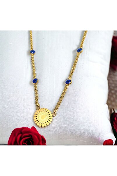 AKSESUARIM kadın boncuklu çeyrek altın görünümlü çelik kolye