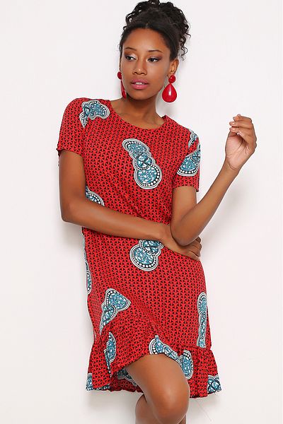 AVORWE Crew Neck Short Sleeve Skirt Ruffle Midi Dress