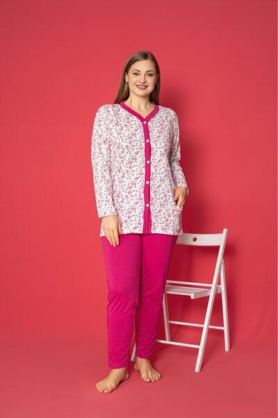 Farya Home Σετ πιτζάμες X-Dreamy Plus Size Βαμβακερές τσέπες με λουλούδια μπρ...