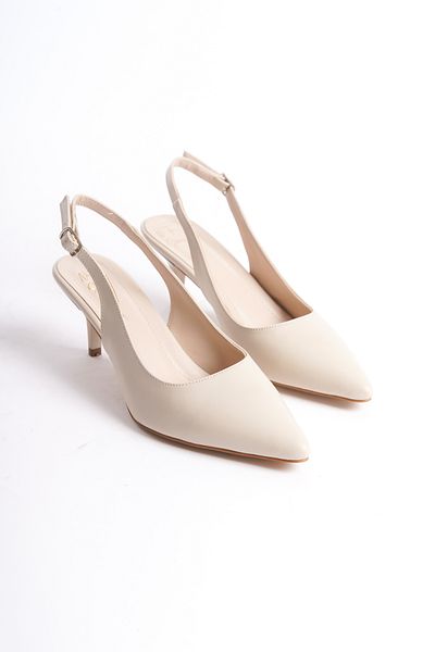 NITU Shoes Deget ascuțit Spate deschis Piele Piele Toc scăzut Stiletto
