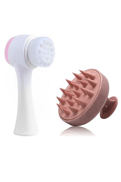 Welta Double Sided Facial Massage Brush - Silicone Hair Washing and Leather Comb
