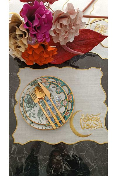 LASETU Ramadan Mubarak Written Plate Coaster, Supla, American Service 1 Piece