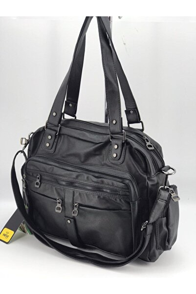 MEGA ÇANTA Geantă de umăr din piele neagră lavabilă Mega pentru femei