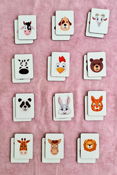 metafortoys Ahşap İkonik Hayvanlar Eşleştirme Oyunu Zeka Kartları Okul Öncesi Eğitim Materyali