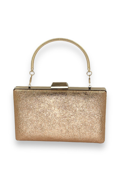 Biçanta Cristal auriu roz, piele mată, mâner metalic, geantă pentru rochie de...