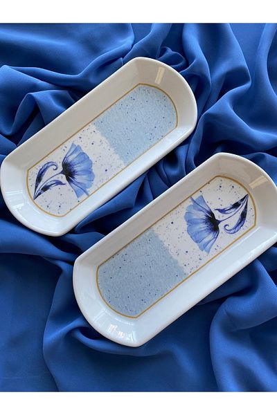 VENÜS HOME DECORATION 2 Pieces of Poppy Model Oval Breakfast Plate