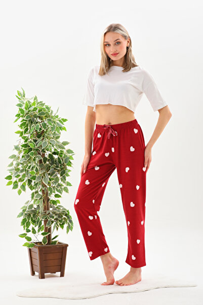 Arvin Pijama Soft Textured Women's Red Heart Printed Marla Pajama Bottoms