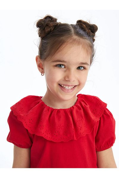 LC Waikiki LCW baby Crew Neck Short Sleeve Embroidery Detailed Baby Girl T-Shirt