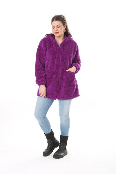 xlargebutik Purple Plush Fleece - Plus Size Clothing Jacket