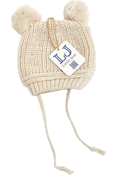 Little Jom 2 Pieces Pompom Knitwear Baby Hat, Knitwear Baby Beanie (0-18 Months)