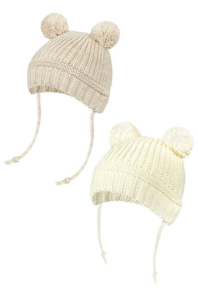 Little Jom 2 Pieces Pompom Knitwear Baby Hat, Knitwear Baby Beanie (0-18 Months)