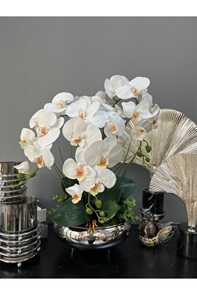 LİLOTEHOME 3 DAL LUXURY ISLAK ORKİDE ARANJMAN GÜMÜŞ RENK UFO MODEL SAKSIDA