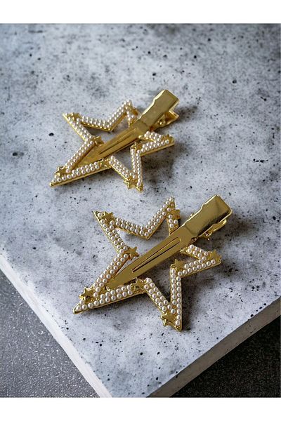 Rachel Star Figured Gold Pearl 2-Piece Clip - Buckle 5.5 cm