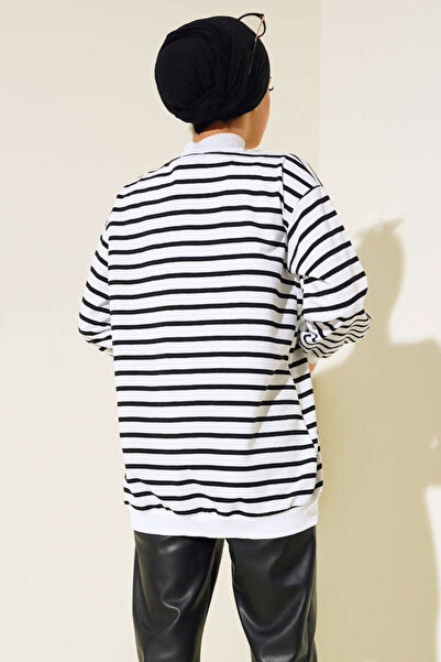 harmony textil büşra dikiciaşık Kadın  Çizgili Basic  Sweatshirt