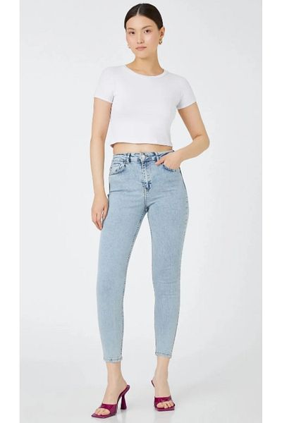 ModaDeniz Jeans Pantaloni de damă, albastru deschis, cu talie înaltă, până la gleznă, cu picioare înguste, skinny din lycra