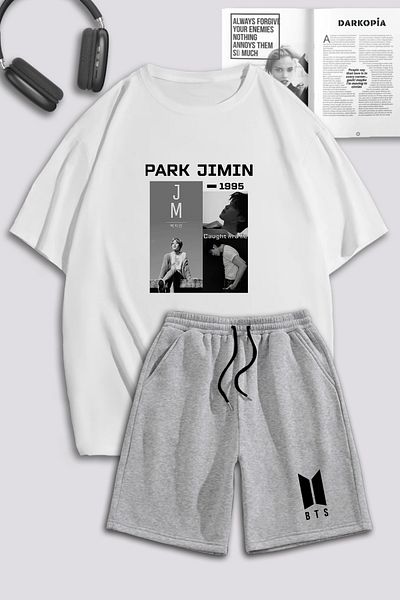 macklin Unisex Γυναικείες ανδρικές φόρμες Park Jimin BTS με τυπωμένο προσαρμοσμένο σχέδιο υπερμεγέθη μπλουζάκι και σορτς