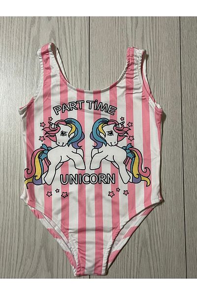 Pamuk şekeri çocuk giyim Pink Striped Girl's Swimsuit - Patterned Color