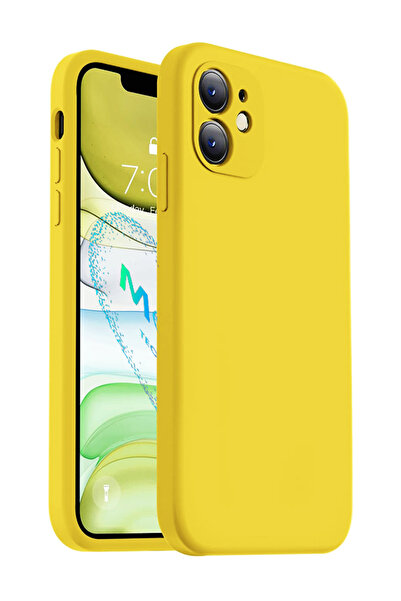 Molly Technology حافظة سيليكون مخملية سائلة ذات زوايا مربعة صفراء لهاتف آيفون 11
