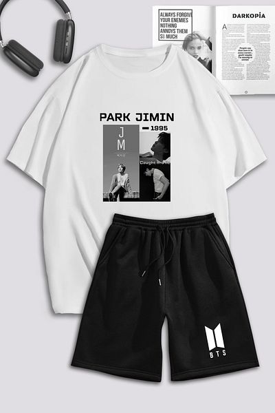 macklin Unisex Γυναικείες ανδρικές φόρμες Park Jimin BTS με τυπωμένο προσαρμοσμένο σχέδιο υπερμεγέθη μπλουζάκι και σορτς