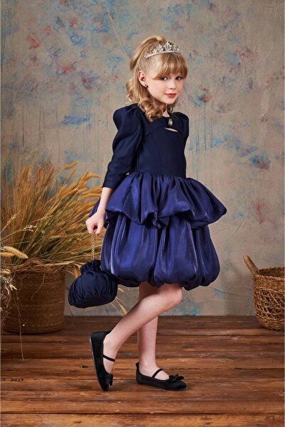 PİXİNADELUXE فستان قصير للأطفال - نصف كم مع حقيبة وتفاصيل تنورة فضفاضة