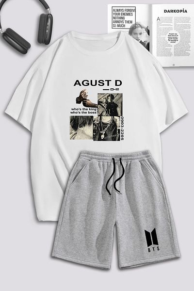 macklin Unisex Γυναικείες ανδρικές φόρμες Agust D BTS με τυπωμένο ειδικό σχέδιο υπερμεγέθη μπλουζάκι και σορτς