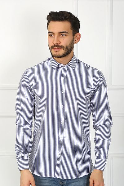 SAMSA Ανδρικό πουκάμισο από βαμβακερό ριγέ Slim Fit Easy-Iron