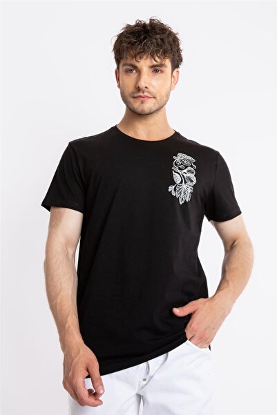 ADAM BOXES Printed O-collar T-shirt Bandos - Black