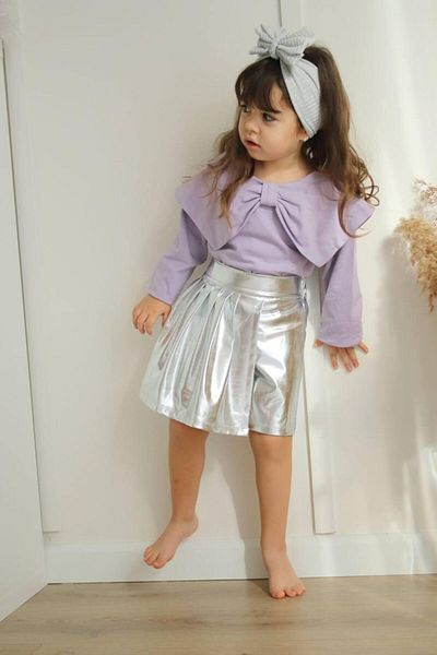 Zuzu Lilac Purple Metallic Shorts Skirt Suit