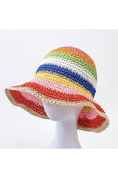 MARBERRY Multicolored Knitted Straw Bucket Women's Hat