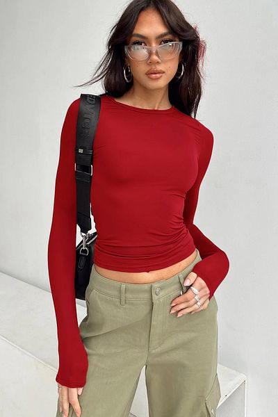 khar Crew Neck Basic Long Sleeve Red Body