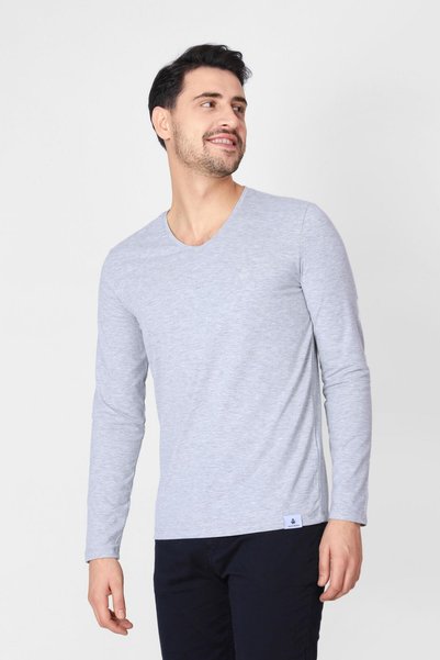 ADAM BOXES V-Neck Long Sleeve T-shirt Np-trelargo - Light Gray