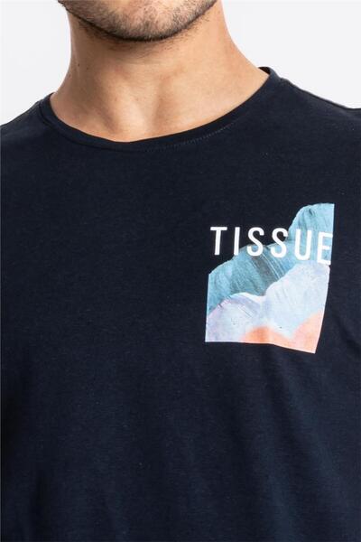 ADAM BOXES Printed O-collar T-shirt Tissue - Navy Blue
