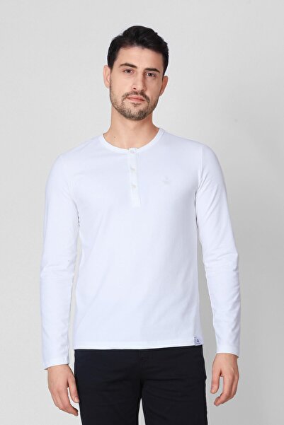 ADAM BOXES Düğmeli Bisiklet Yaka Uzun Kollu T-shirt Np-collargo - Ekru