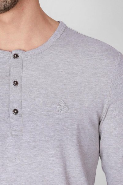 ADAM BOXES Buttoned Crew Neck Long Sleeve T-shirt Np-collargo - Brown Melange