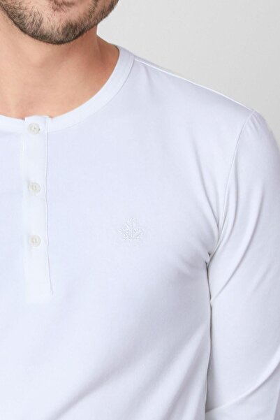 ADAM BOXES Düğmeli Bisiklet Yaka Uzun Kollu T-shirt Np-collargo - Ekru