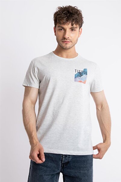 ADAM BOXES Printed O-collar T-shirt Tissue - Gray Melange
