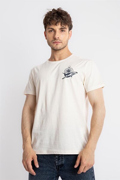 ADAM BOXES Printed O-collar T-shirt Marino - Raw Cotton